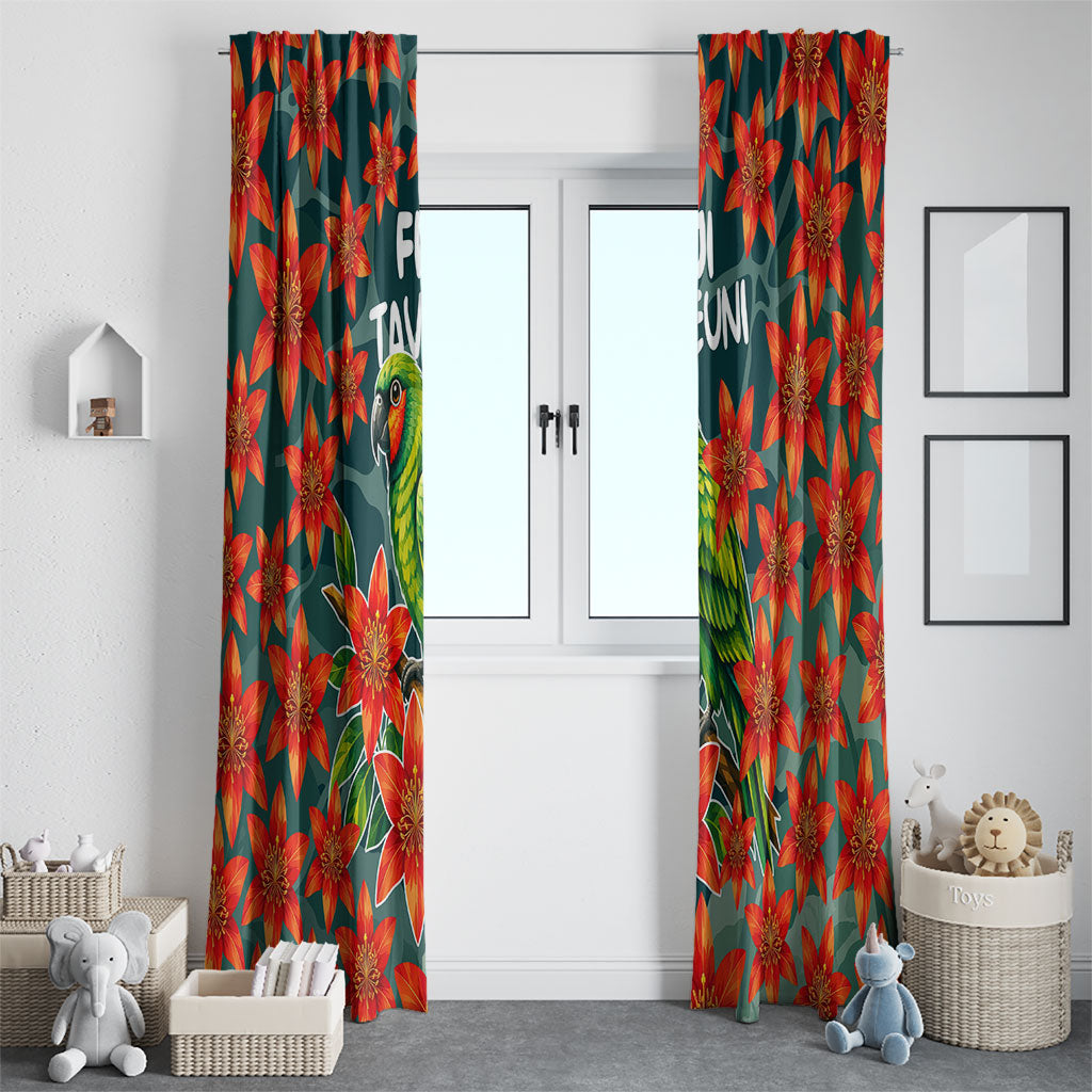 Fiji Taveuni Parrot Window Curtain Tropical Waterfall Landscape With Floral Tribal Pattern TS04 - Polynesian Pride