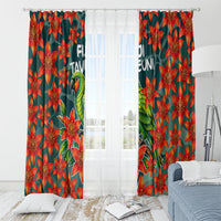 Fiji Taveuni Parrot Window Curtain Tropical Waterfall Landscape With Floral Tribal Pattern TS04 - Polynesian Pride