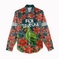 Fiji Taveuni Parrot Women Casual Shirt Tropical Waterfall Landscape With Floral Tribal Pattern TS04 - Polynesian Pride