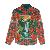 Fiji Taveuni Parrot Women Casual Shirt Tropical Waterfall Landscape With Floral Tribal Pattern TS04 - Polynesian Pride