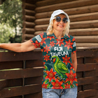 Fiji Taveuni Parrot Women Polo Shirt Tropical Waterfall Landscape With Floral Tribal Pattern TS04 - Polynesian Pride