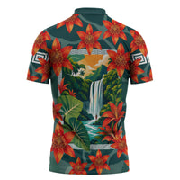 Fiji Taveuni Parrot Zipper Polo Shirt Tropical Waterfall Landscape With Floral Tribal Pattern TS04 - Polynesian Pride