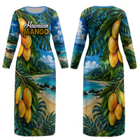 Hawaiian Mango Tropical Beach Couples Matching Long Sleeve Bodycon Dress and Long Sleeve Button Shirt Scenic Island Nature Exotic Fruit Graphic TS04 - Polynesian Pride