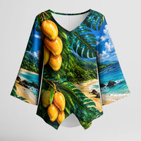 Hawaiian Mango Tropical Beach Kimono Sleeve Blouse Scenic Island Nature Exotic Fruit Graphic TS04 Female Blue Green - Polynesian Pride
