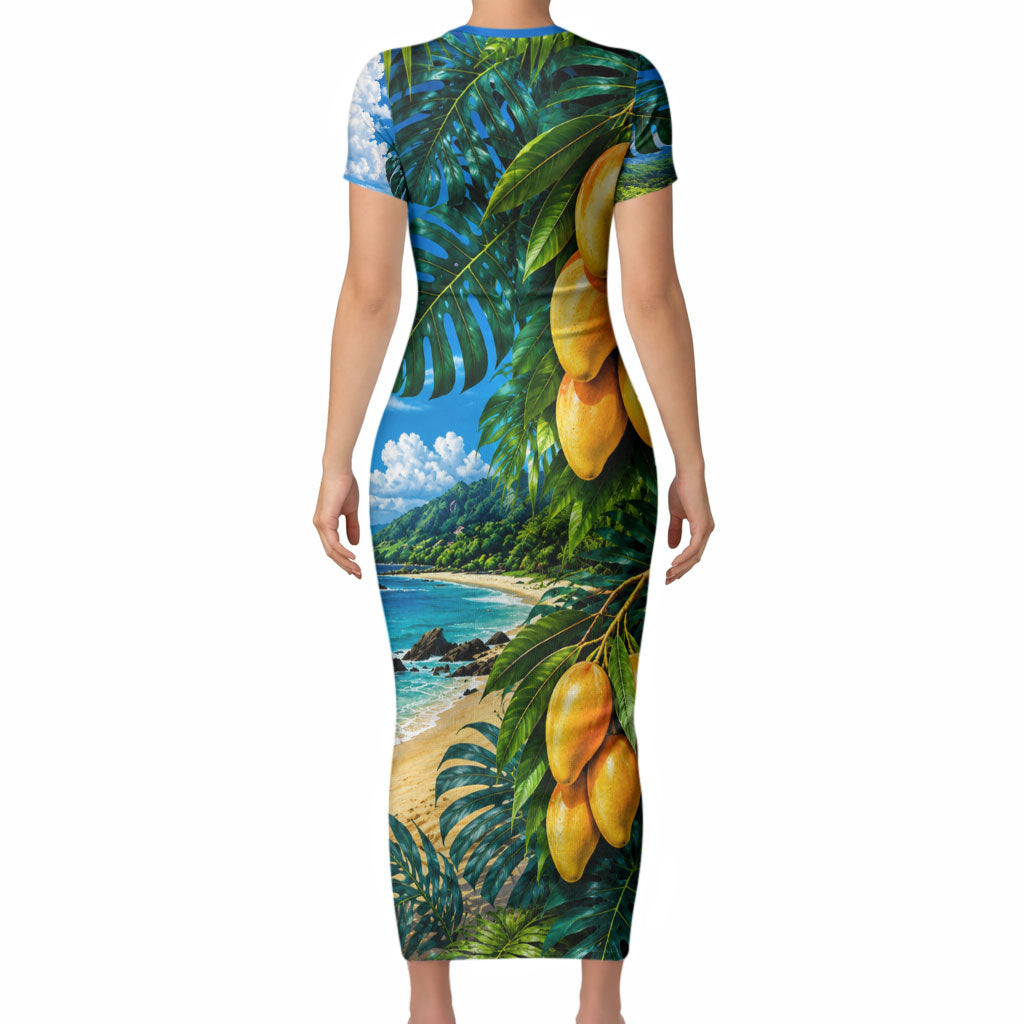 Hawaiian Mango Tropical Beach Short Sleeve Bodycon Dress Scenic Island Nature Exotic Fruit Graphic TS04 - Polynesian Pride