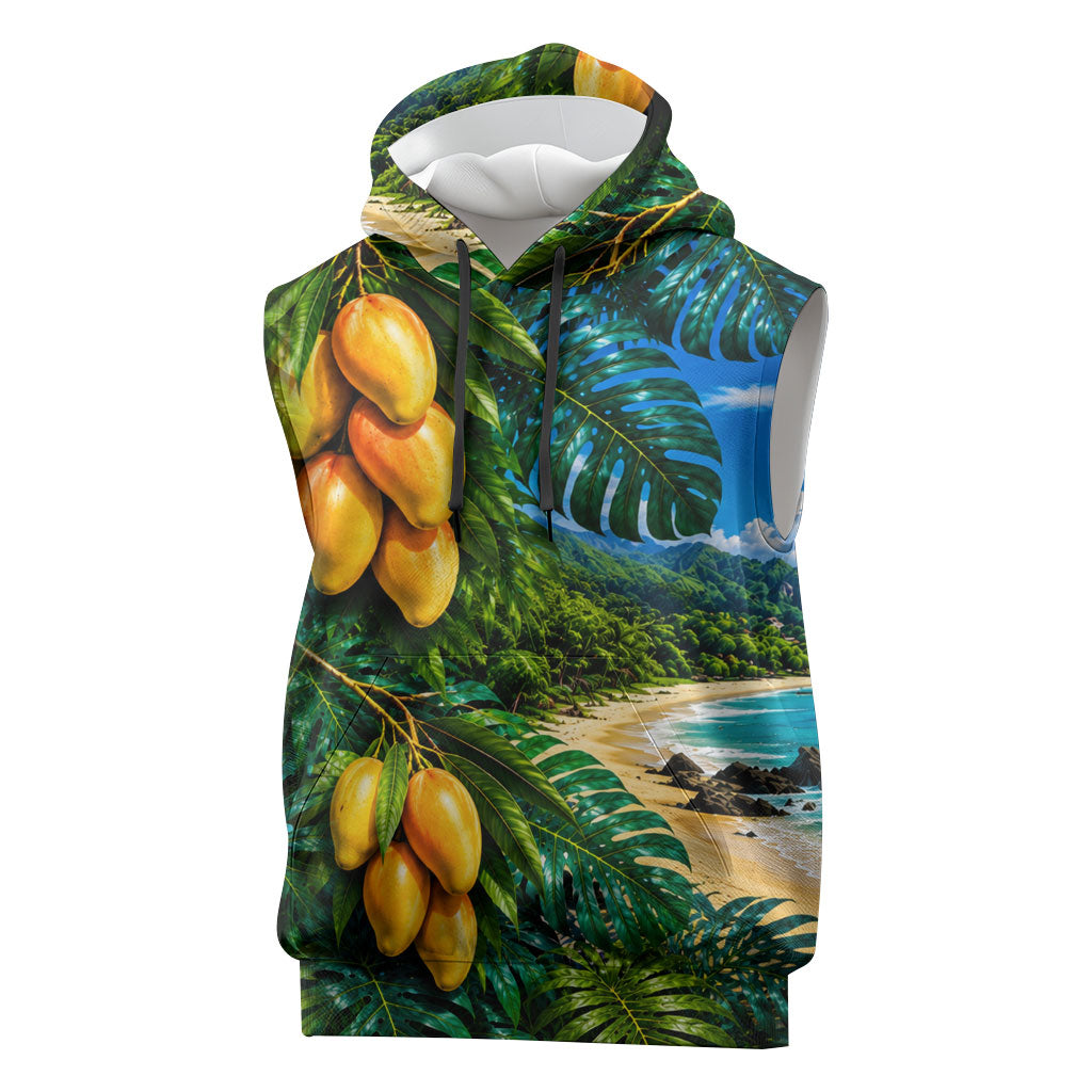 Hawaiian Mango Tropical Beach Sleeveless Hoodie Scenic Island Nature Exotic Fruit Graphic TS04 Blue Green - Polynesian Pride