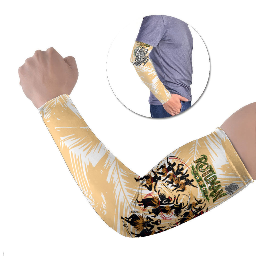 Rotuman Culture Island Pride Arm Sleeves Traditional Polynesian Tribal Pattern With Island Map TS04 Set of 2 Yellow Beige - Polynesian Pride