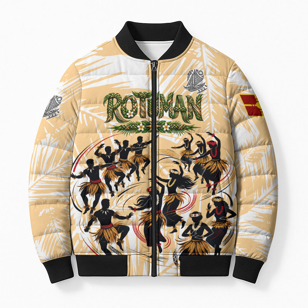 Rotuman Culture Island Pride Bomber Puffer Jacket Traditional Polynesian Tribal Pattern With Island Map TS04 Unisex Yellow Beige - Polynesian Pride
