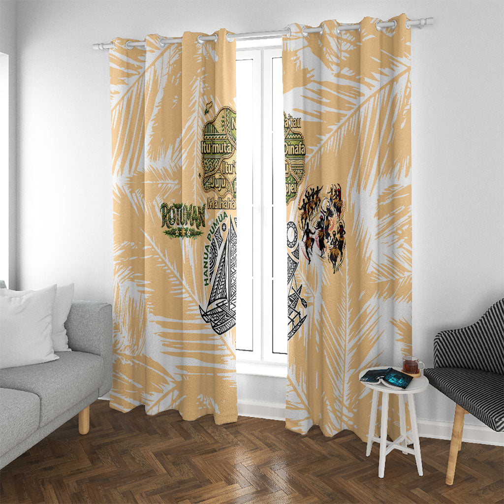 Rotuman Culture Island Pride Window Curtain Traditional Polynesian Tribal Pattern With Island Map TS04 With Grommets Yellow Beige - Polynesian Pride