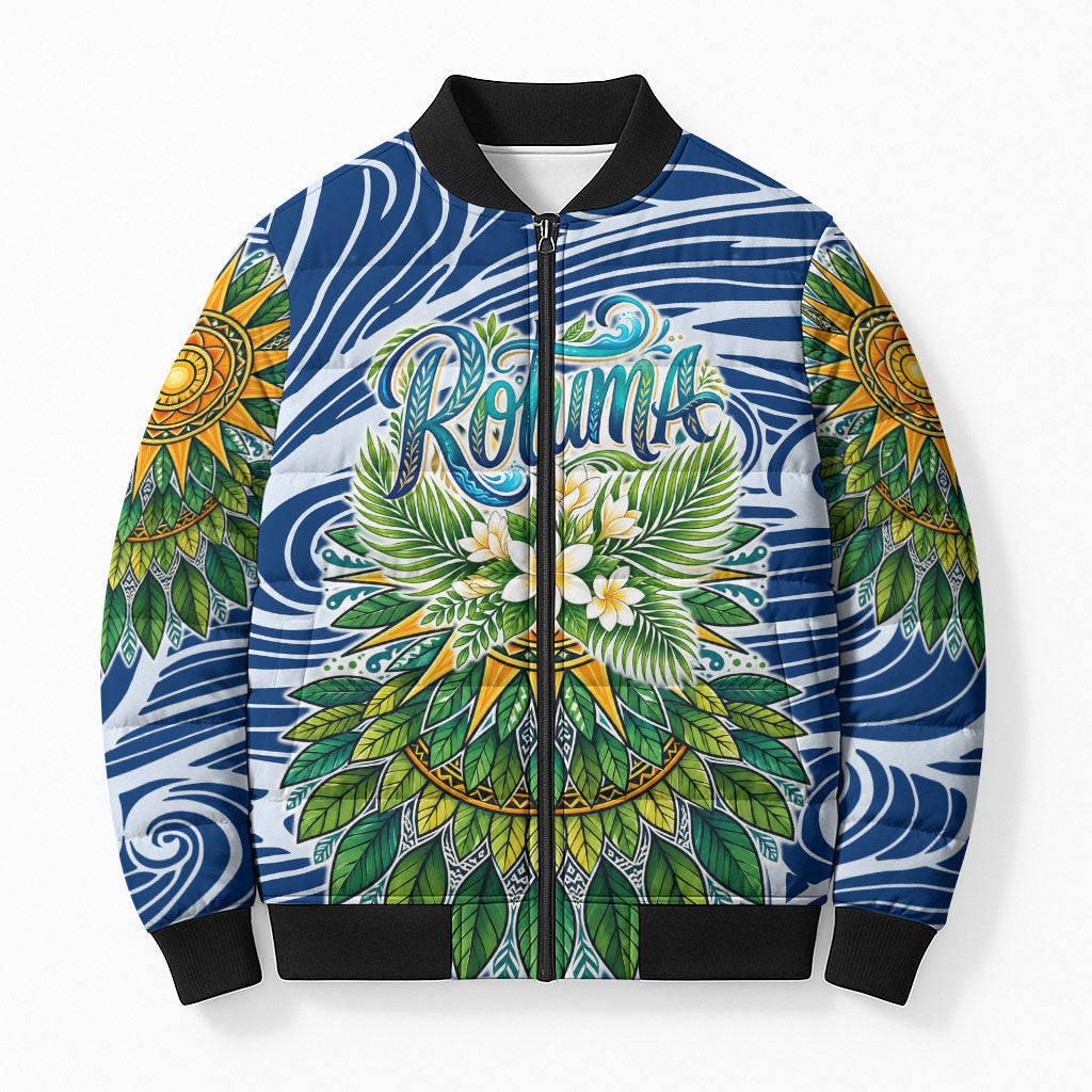 Rotuma Fiji Island Pride Bomber Puffer Jacket Ocean Wave Coral Reef Marine Life Tribal Tattoo
