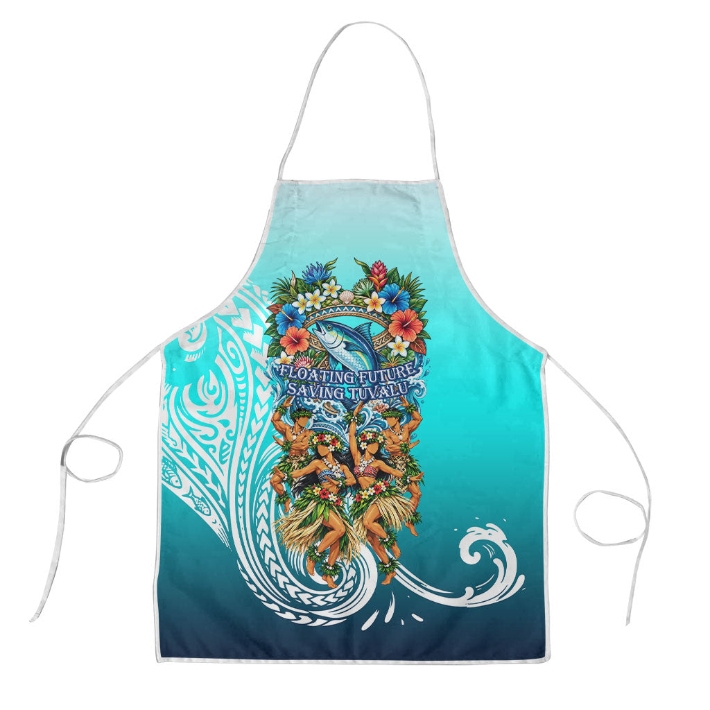 Floating Future Saving Tuvalu Apron Ocean Blue Pacific Polynesian Cultural Art Marine Wildlife TS04 Blue White - Polynesian Pride