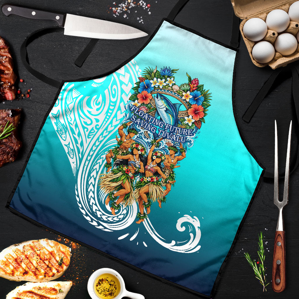 Floating Future Saving Tuvalu Apron Ocean Blue Pacific Polynesian Cultural Art Marine Wildlife TS04 Blue White - Polynesian Pride