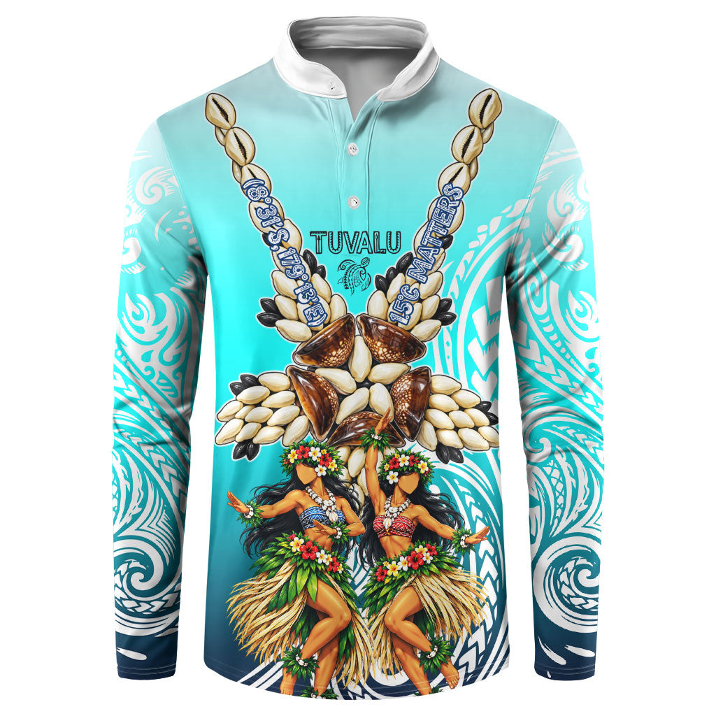 Floating Future Saving Tuvalu Button Sweatshirt Ocean Blue Pacific Polynesian Cultural Art Marine Wildlife TS04 Blue White - Polynesian Pride