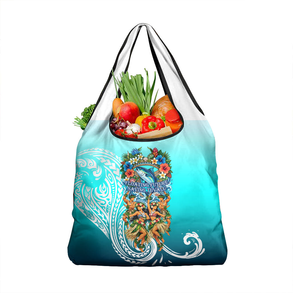 Floating Future Saving Tuvalu Grocery Bag Ocean Blue Pacific Polynesian Cultural Art Marine Wildlife