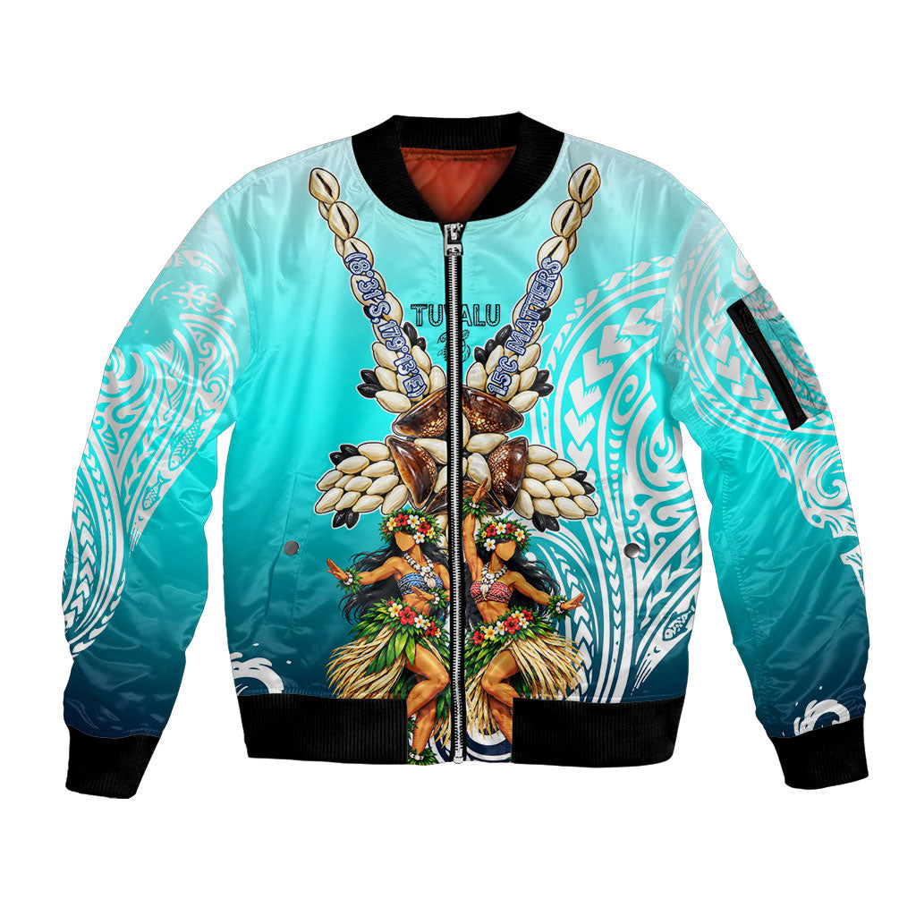 Floating Future Saving Tuvalu Sleeve Zip Bomber Jacket Ocean Blue Pacific Polynesian Cultural Art Marine Wildlife