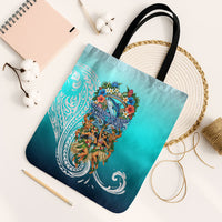 Floating Future Saving Tuvalu Tote Bag Ocean Blue Pacific Polynesian Cultural Art Marine Wildlife TS04 Black Strap One Size Blue White - Polynesian Pride