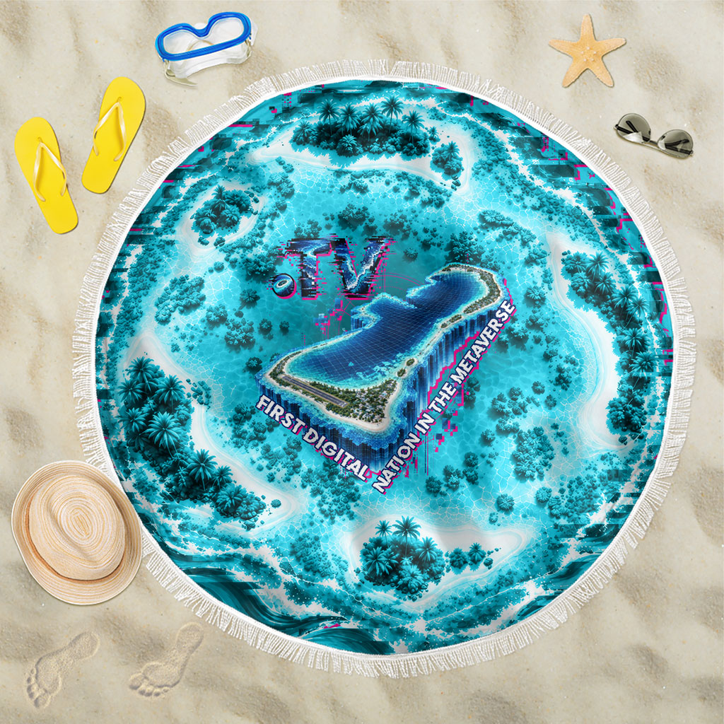 Tuvalu First Digital Nation In The Metaverse Beach Blanket Polynesian Island Atoll Cyber Ocean TS04 One Size 150cm Blue White - Polynesian Pride