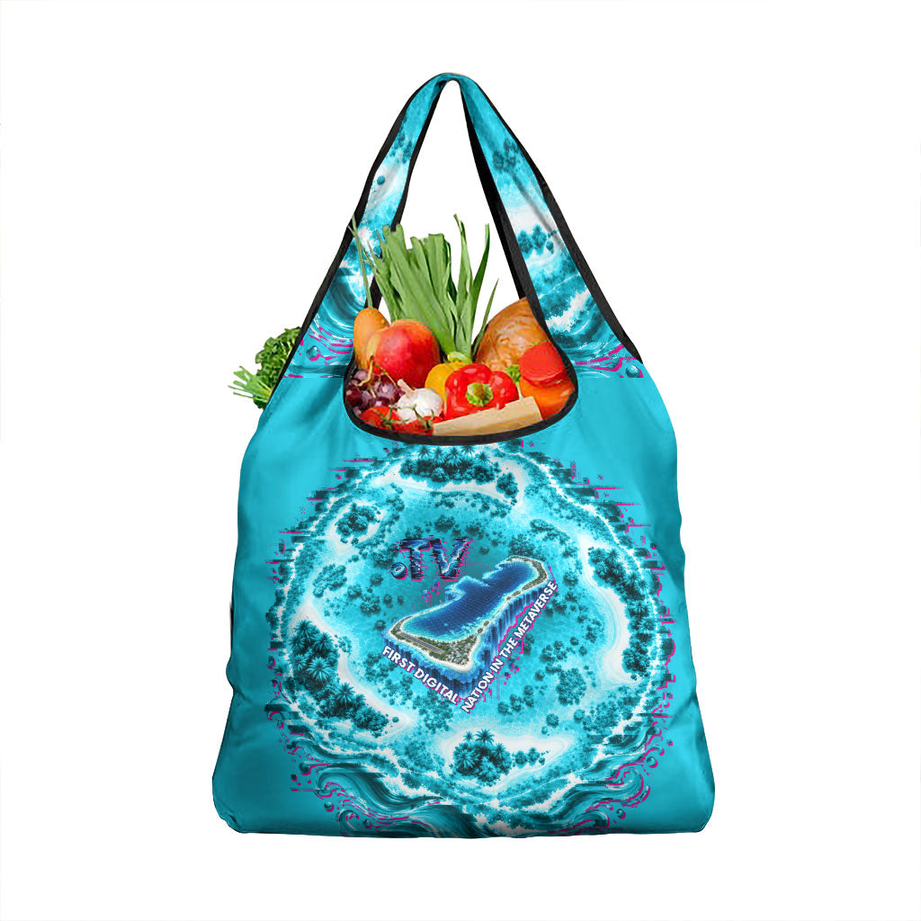 Tuvalu First Digital Nation In The Metaverse Grocery Bag Polynesian Island Atoll Cyber Ocean TS04 1-pack One Size Blue White - Polynesian Pride