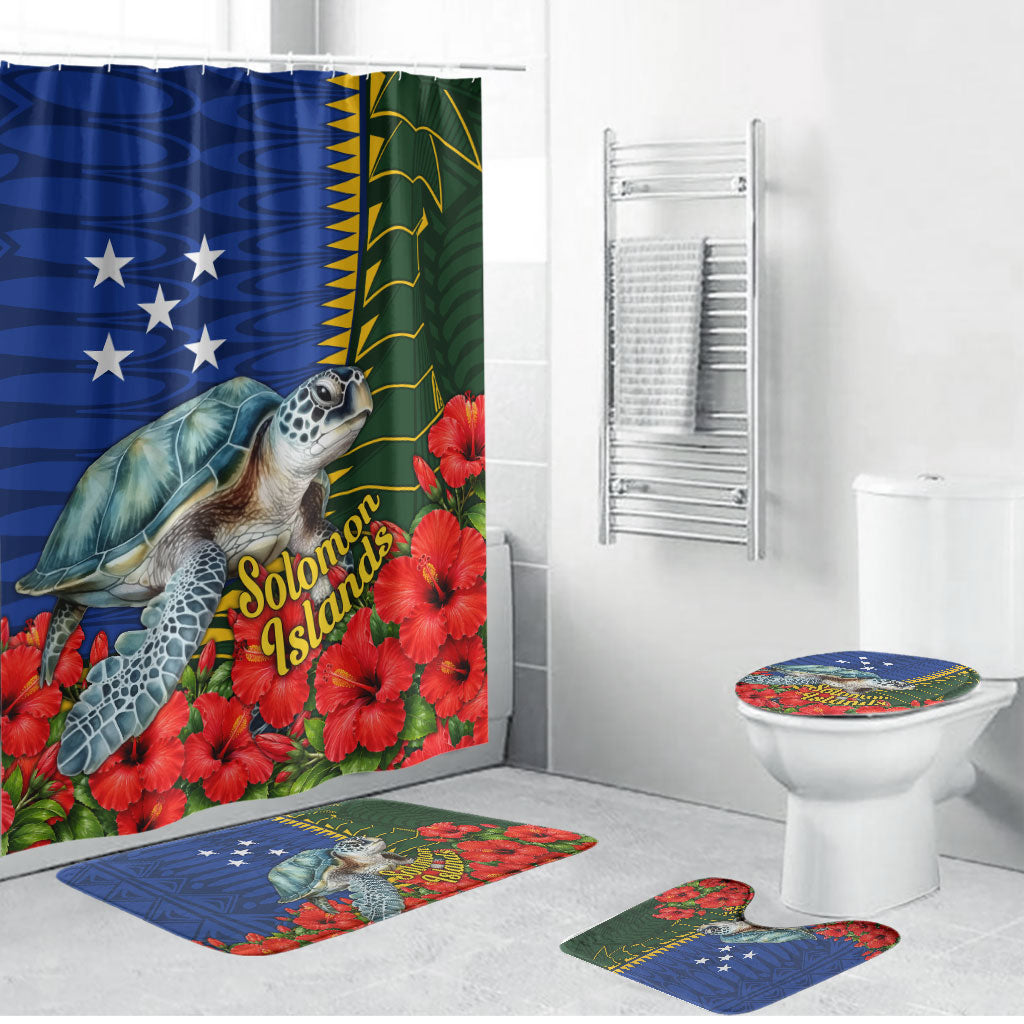Solomon Islands Sea Turtle Bathroom Set Patriotic Flag Coat Of Arms Tribal Hibiscus