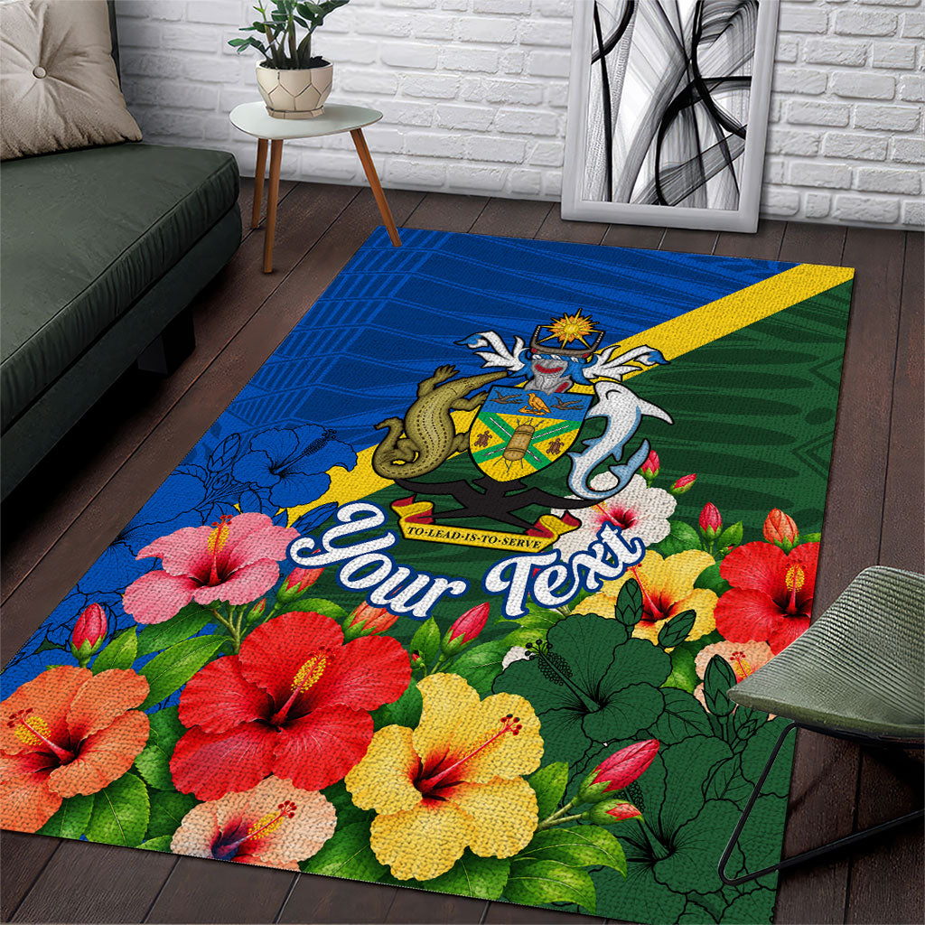 Personalized Solomon Islands Coat Of Arms Area Rug Patriotic Flag Shark Crocodile Tropical Floral