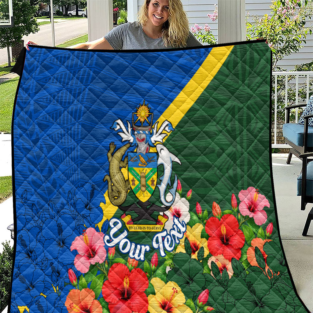 Personalized Solomon Islands Coat Of Arms Quilt Patriotic Flag Shark Crocodile Tropical Floral TS04 Blue Green - Polynesian Pride