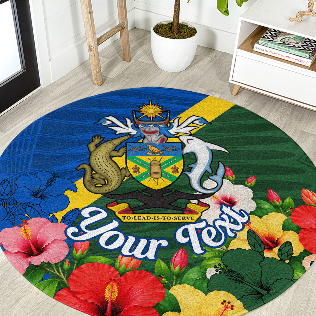 Personalized Solomon Islands Coat Of Arms Round Carpet Patriotic Flag Shark Crocodile Tropical Floral