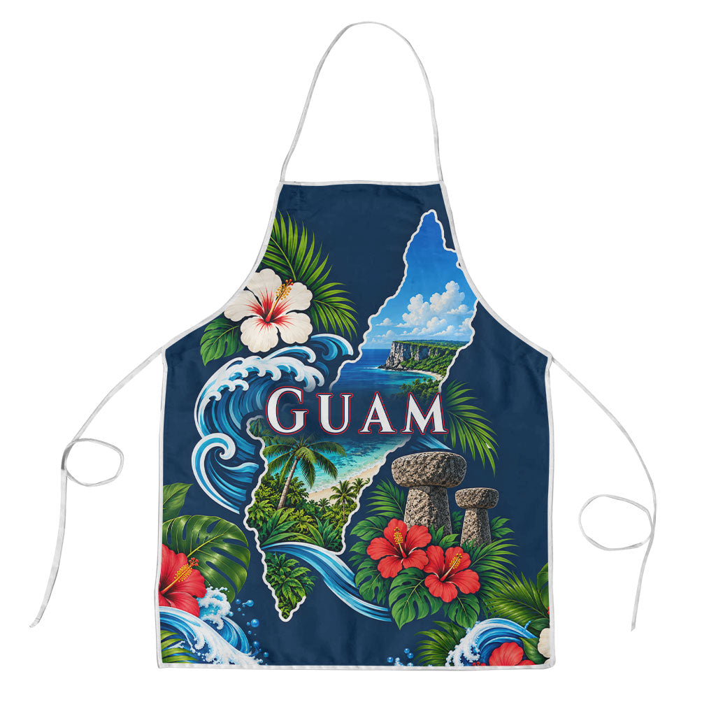 Guam Map Latte Stone Apron Hibiscus Floral Coastal Landscape