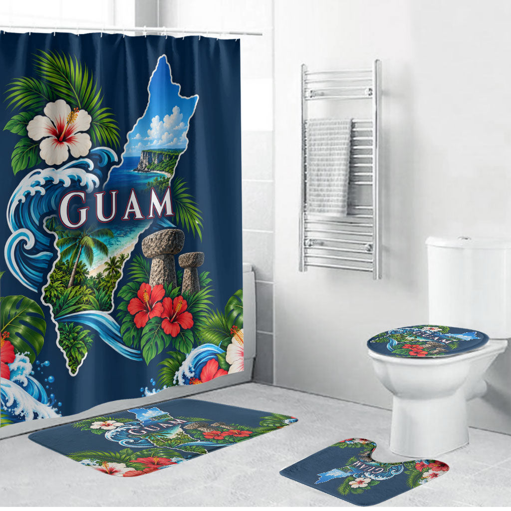 Guam Map Latte Stone Bathroom Set Hibiscus Floral Coastal Landscape