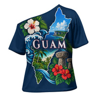 Guam Map Latte Stone Cross Shoulder Shirt Hibiscus Floral Coastal Landscape TS04 - Polynesian Pride