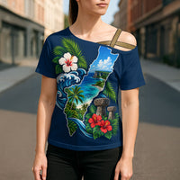 Guam Map Latte Stone Cross Shoulder Shirt Hibiscus Floral Coastal Landscape TS04 - Polynesian Pride