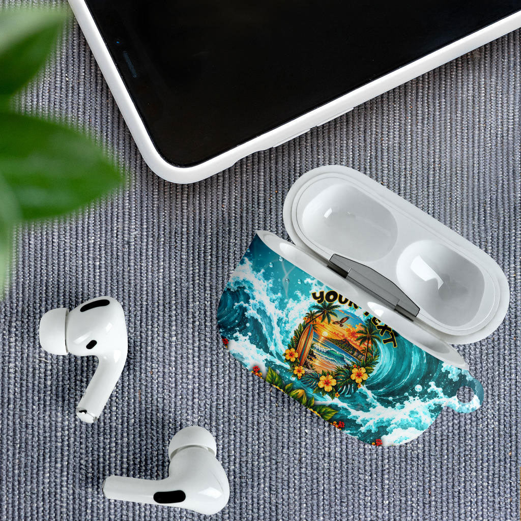 Personalized Hawaii 60th Birthday Eagle AirPods Case Tropical Sunset Beach Hibiscus Ocean Wave TS04 - Polynesian Pride