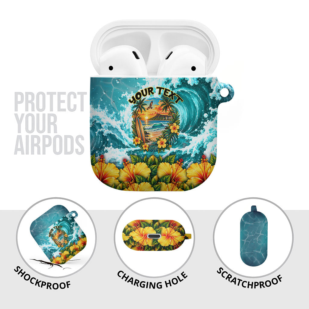Personalized Hawaii 60th Birthday Eagle AirPods Case Tropical Sunset Beach Hibiscus Ocean Wave TS04 - Polynesian Pride