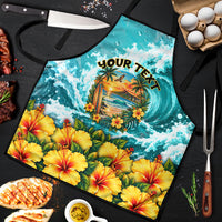 Personalized Hawaii 60th Birthday Eagle Apron Tropical Sunset Beach Hibiscus Ocean Wave TS04 Blue Yellow - Polynesian Pride
