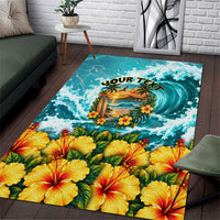 Personalized Hawaii 60th Birthday Eagle Area Rug Tropical Sunset Beach Hibiscus Ocean Wave TS04 Blue Yellow - Polynesian Pride