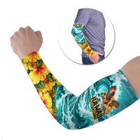Personalized Hawaii 60th Birthday Eagle Arm Sleeves Tropical Sunset Beach Hibiscus Ocean Wave TS04 Set of 2 Blue Yellow - Polynesian Pride