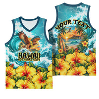 Personalized Hawaii 60th Birthday Eagle Basketball Jersey Tropical Sunset Beach Hibiscus Ocean Wave TS04 - Polynesian Pride