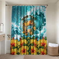 Personalized Hawaii 60th Birthday Eagle Bathroom Set Tropical Sunset Beach Hibiscus Ocean Wave TS04 Shower Curtain Only Blue Yellow - Polynesian Pride