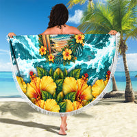Personalized Hawaii 60th Birthday Eagle Beach Blanket Tropical Sunset Beach Hibiscus Ocean Wave TS04 - Polynesian Pride