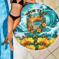Personalized Hawaii 60th Birthday Eagle Beach Blanket Tropical Sunset Beach Hibiscus Ocean Wave TS04 - Polynesian Pride