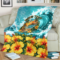 Personalized Hawaii 60th Birthday Eagle Blanket Tropical Sunset Beach Hibiscus Ocean Wave TS04 - Polynesian Pride