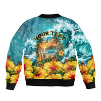 Personalized Hawaii 60th Birthday Eagle Bomber Jacket Tropical Sunset Beach Hibiscus Ocean Wave TS04 - Polynesian Pride