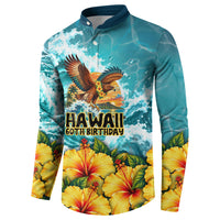 Personalized Hawaii 60th Birthday Eagle Button Sweatshirt Tropical Sunset Beach Hibiscus Ocean Wave TS04 - Polynesian Pride