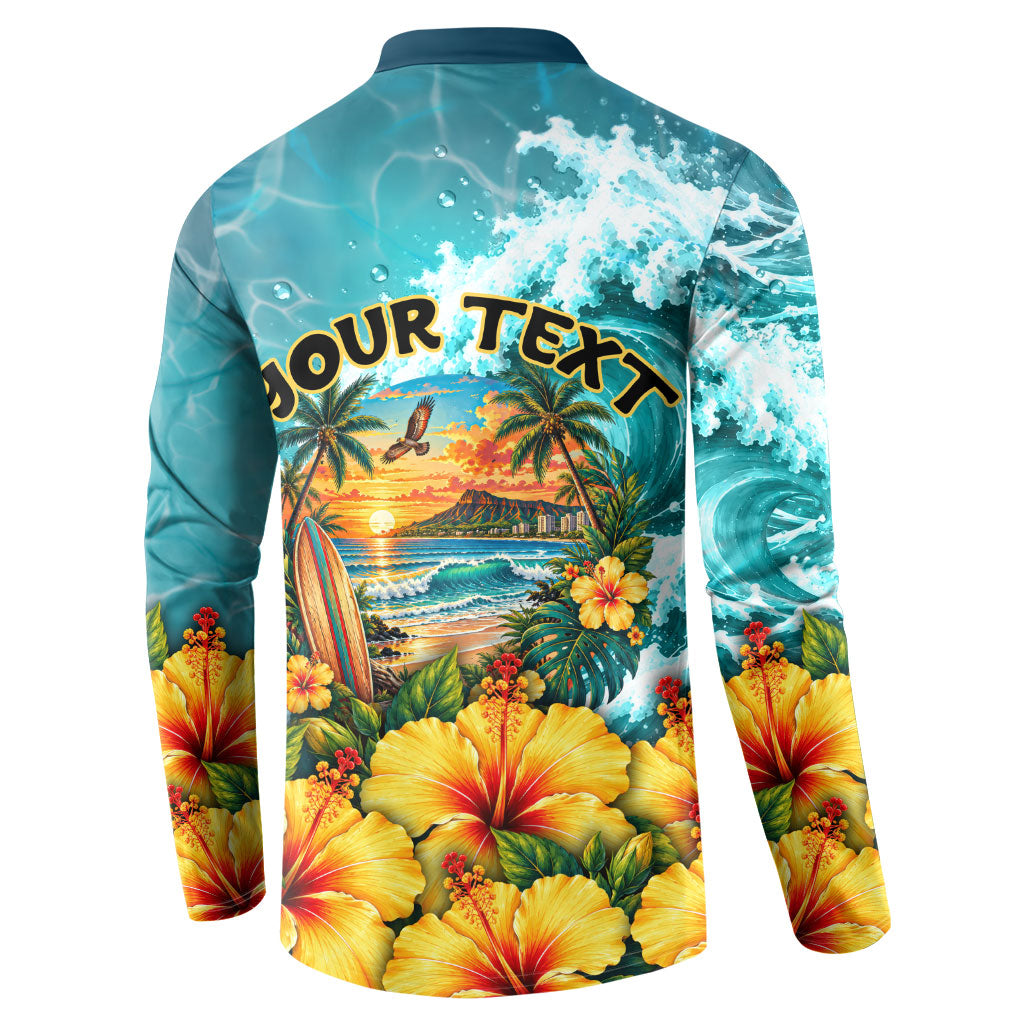 Personalized Hawaii 60th Birthday Eagle Button Sweatshirt Tropical Sunset Beach Hibiscus Ocean Wave TS04 - Polynesian Pride