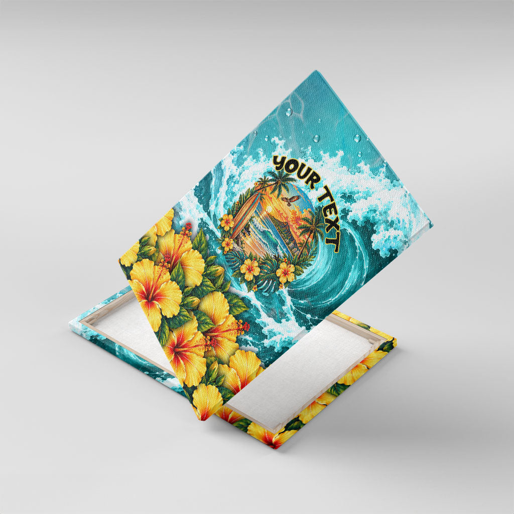 Personalized Hawaii 60th Birthday Eagle Canvas Wall Art Tropical Sunset Beach Hibiscus Ocean Wave TS04 With Frame Blue Yellow - Polynesian Pride