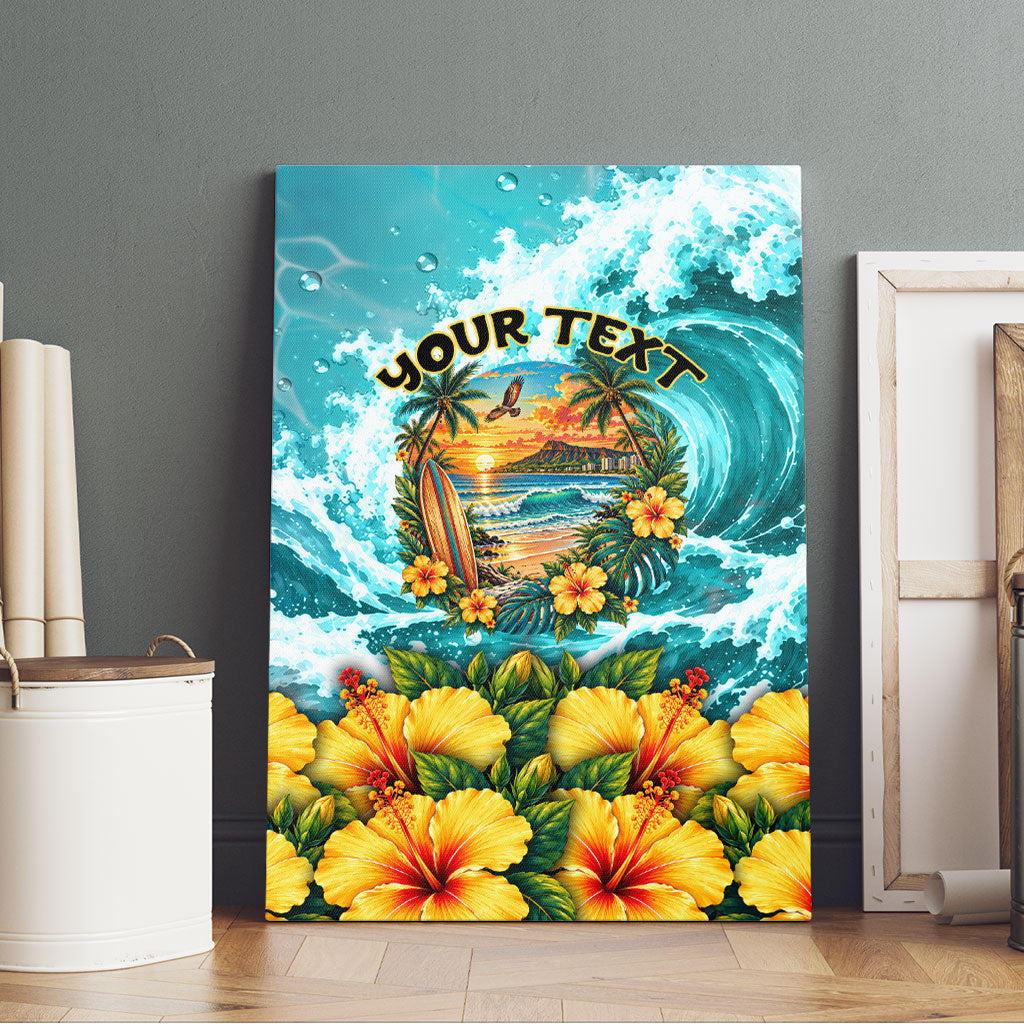 Personalized Hawaii 60th Birthday Eagle Canvas Wall Art Tropical Sunset Beach Hibiscus Ocean Wave TS04 - Polynesian Pride