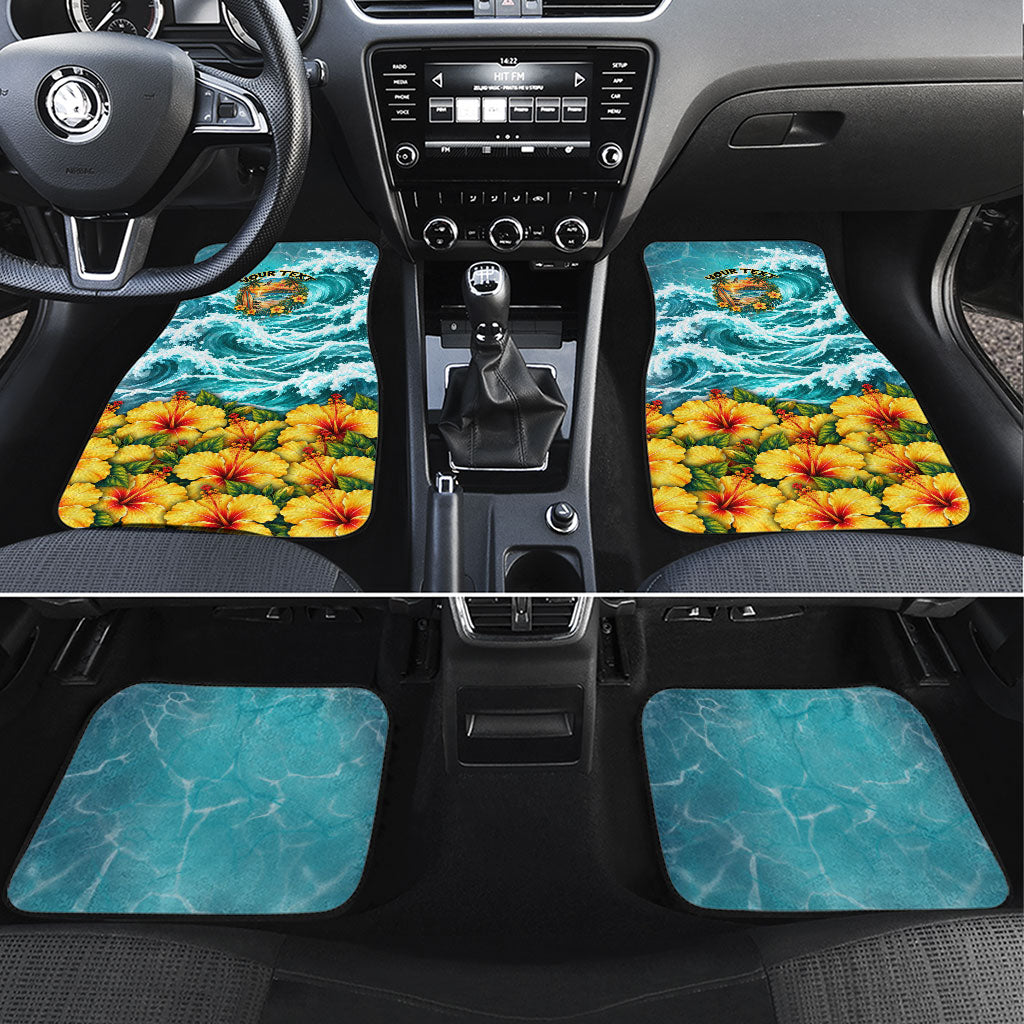 Personalized Hawaii 60th Birthday Eagle Car Mats Tropical Sunset Beach Hibiscus Ocean Wave TS04 Set 4pcs Blue Yellow - Polynesian Pride