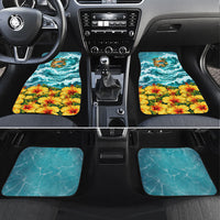 Personalized Hawaii 60th Birthday Eagle Car Mats Tropical Sunset Beach Hibiscus Ocean Wave TS04 Set 4pcs Blue Yellow - Polynesian Pride