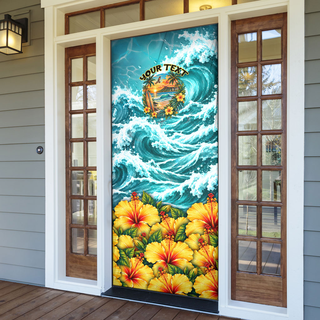 Personalized Hawaii 60th Birthday Eagle Door Cover Tropical Sunset Beach Hibiscus Ocean Wave TS04 - Polynesian Pride