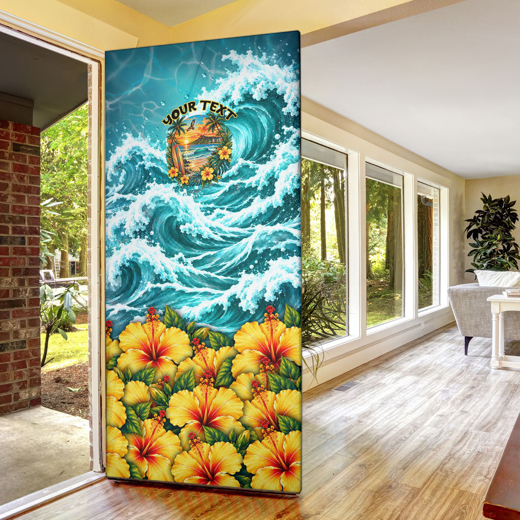 Personalized Hawaii 60th Birthday Eagle Door Cover Tropical Sunset Beach Hibiscus Ocean Wave TS04 - Polynesian Pride