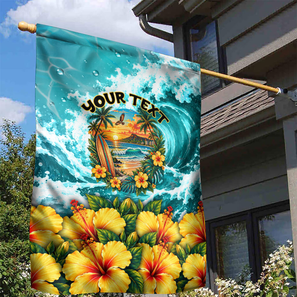 Personalized Hawaii 60th Birthday Eagle Garden Flag Tropical Sunset Beach Hibiscus Ocean Wave TS04 - Polynesian Pride